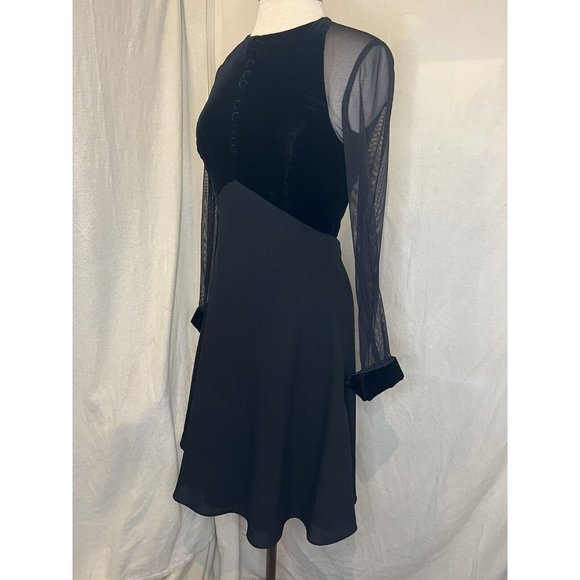Beautiful RAMINI Dress Size 8 Black Long Sleeve Velvet, Sheer & Tulle Lined - Picture 2 of 14